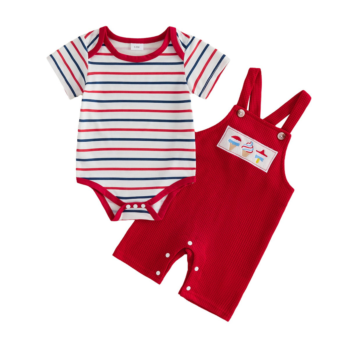 Infant 4th of July Outfits Striped Baby Romper and Red Overalls - ChildAngle Independence Day Sale