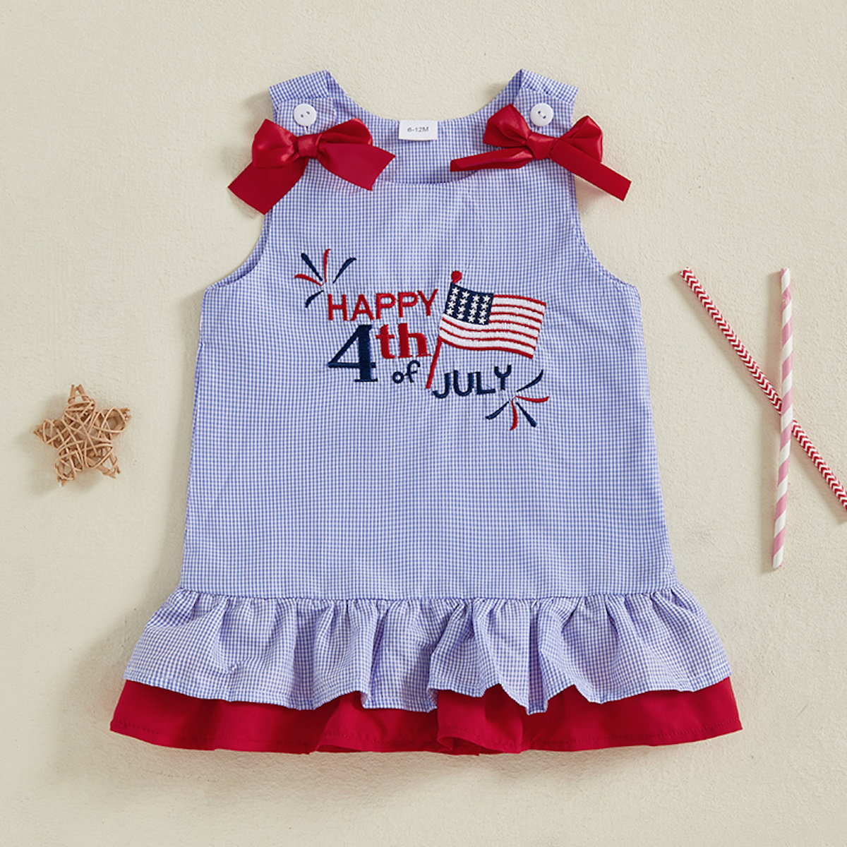 Children's dress with 'Happy 4th of July' text and American flag design - ChildAngle Toddler 4th of July Outfits