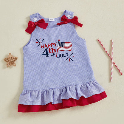 Children's dress with 'Happy 4th of July' text and American flag design - ChildAngle Toddler 4th of July Outfits