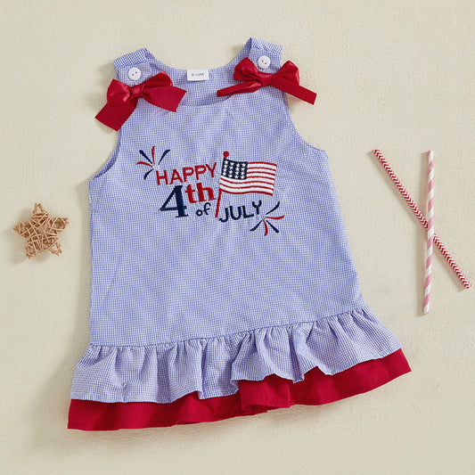 Children's dress with 'Happy 4th of July' text and American flag design - ChildAngle Toddler 4th of July Outfits