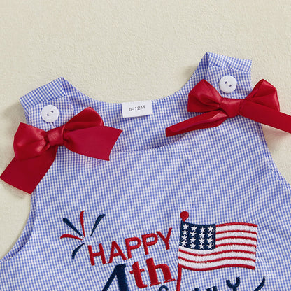 Children's dress with 'Happy 4th of July' text and American flag design - ChildAngle Toddler 4th of July Outfits