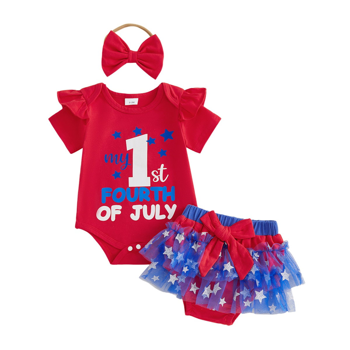 Baby My First 4 of July Romper with Tulle Tiered Shorts - ChildAngle