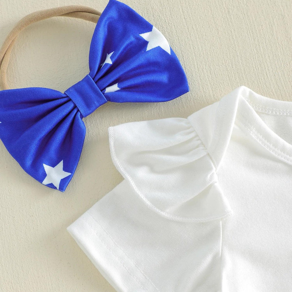 Infant My 1st First 4th of July Baby Romper with Tiered Shorts with Headband - ChildAngle