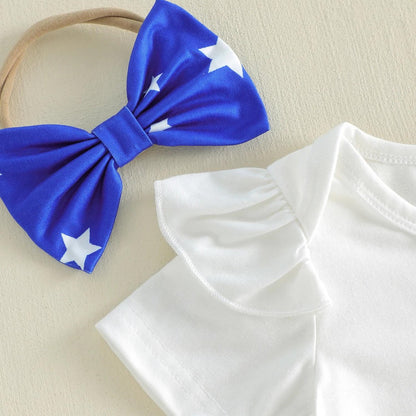 Infant My 1st First 4th of July Baby Romper with Tiered Shorts with Headband - ChildAngle