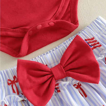 Infant My 1st First 4th of July Baby Romper with Tiered Shorts with Headband - ChildAngle