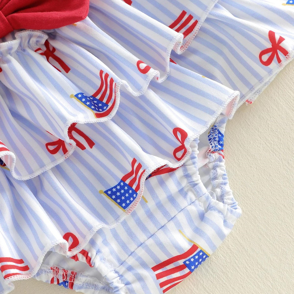 Infant My 1st First 4th of July Baby Romper with Tiered Shorts with Headband - ChildAngle