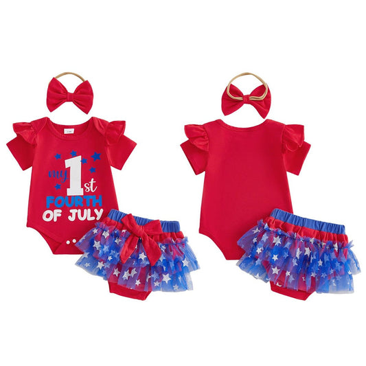 Baby My First 4 of July Romper with Tulle Tiered Shorts - ChildAngle