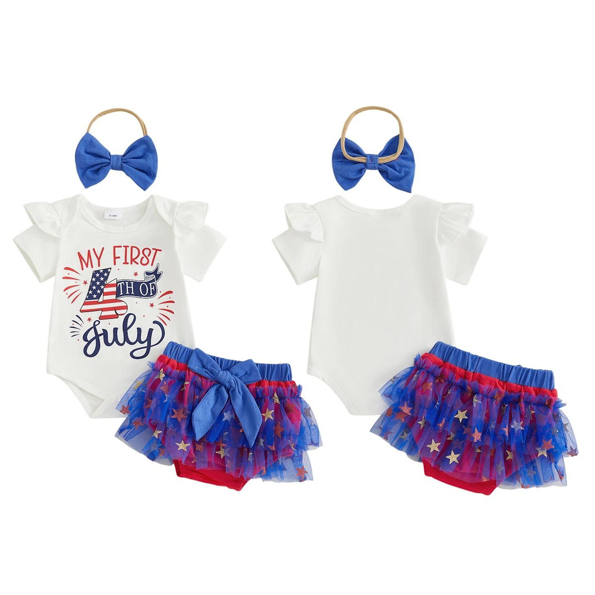 Baby My First 4 of July Romper with Tulle Tiered Shorts - ChildAngle