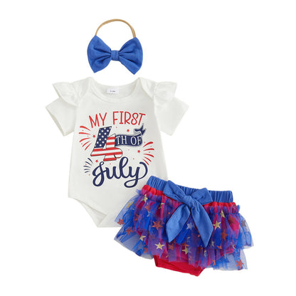 Baby My First 4 of July Romper with Tulle Tiered Shorts - ChildAngle