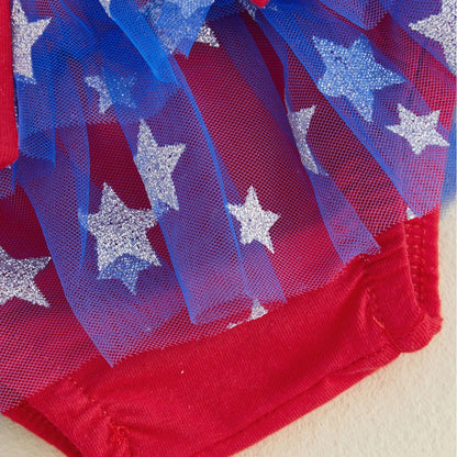Baby My First 4 of July Romper with Tulle Tiered Shorts - ChildAngle