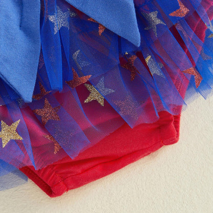 Baby My First 4 of July Romper with Tulle Tiered Shorts - ChildAngle