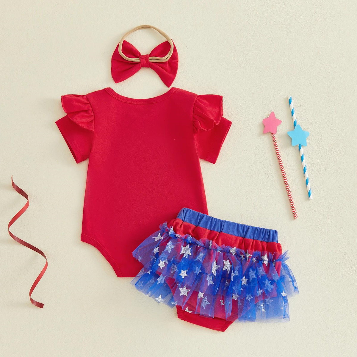 Baby My First 4 of July Romper with Tulle Tiered Shorts - ChildAngle