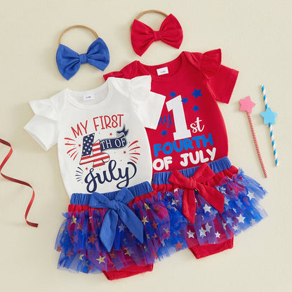 Baby My First 4 of July Romper with Tulle Tiered Shorts - ChildAngle