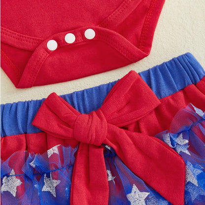 Baby My First 4 of July Romper with Tulle Tiered Shorts - ChildAngle