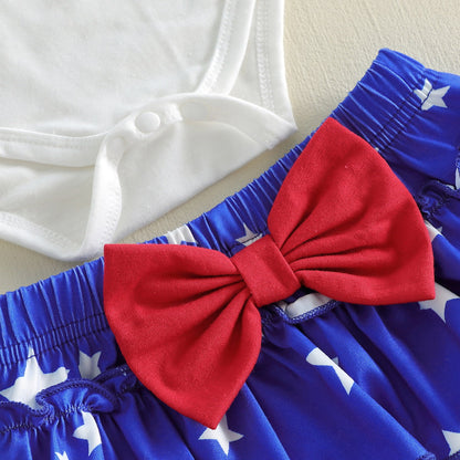 Infant My 1st First 4th of July Baby Romper with Tiered Shorts with Headband - ChildAngle