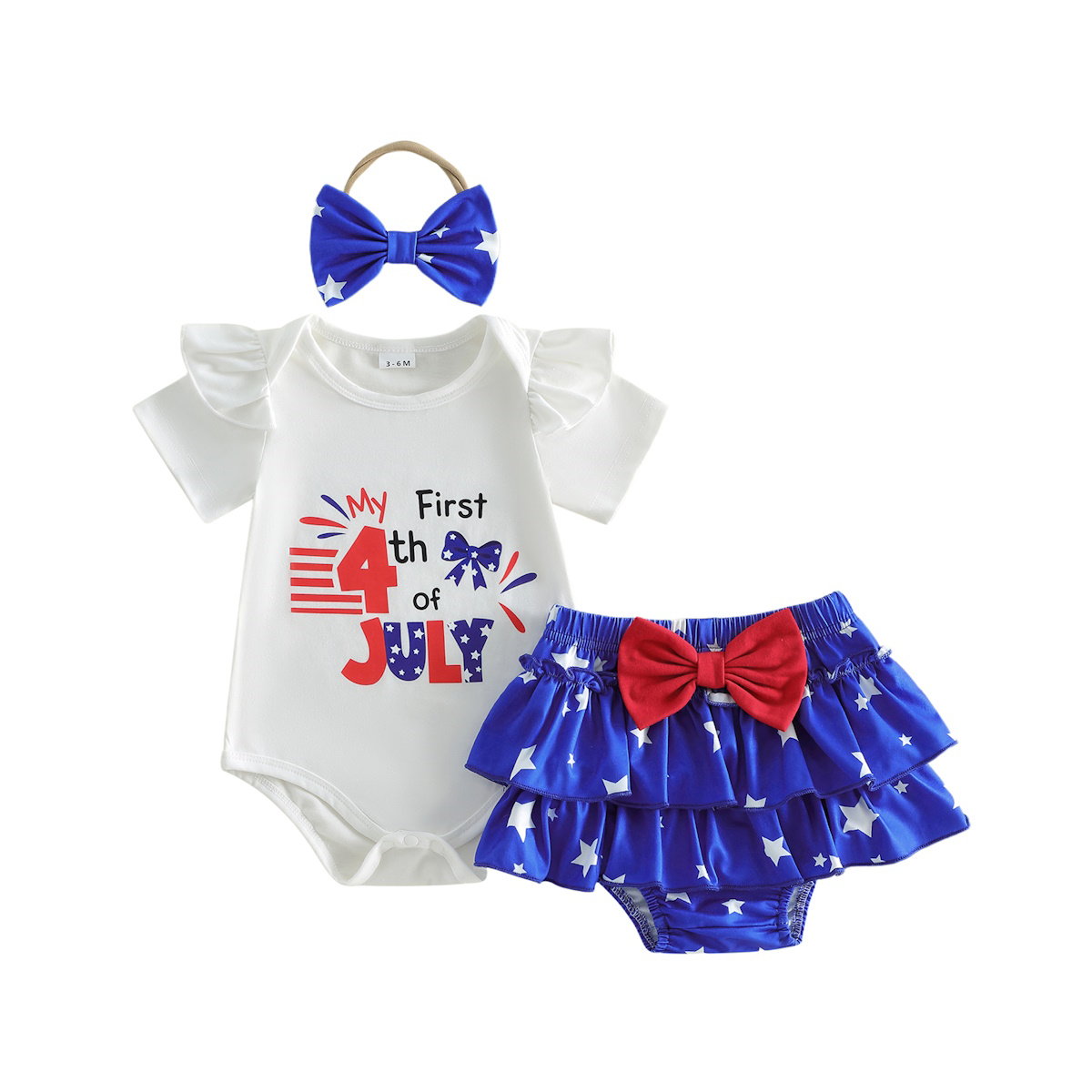 Infant My 1st First 4th of July Baby Romper with Tiered Shorts with Headband - ChildAngle