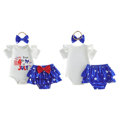 Infant My 1st First 4th of July Baby Romper with Tiered Shorts with Headband - ChildAngle