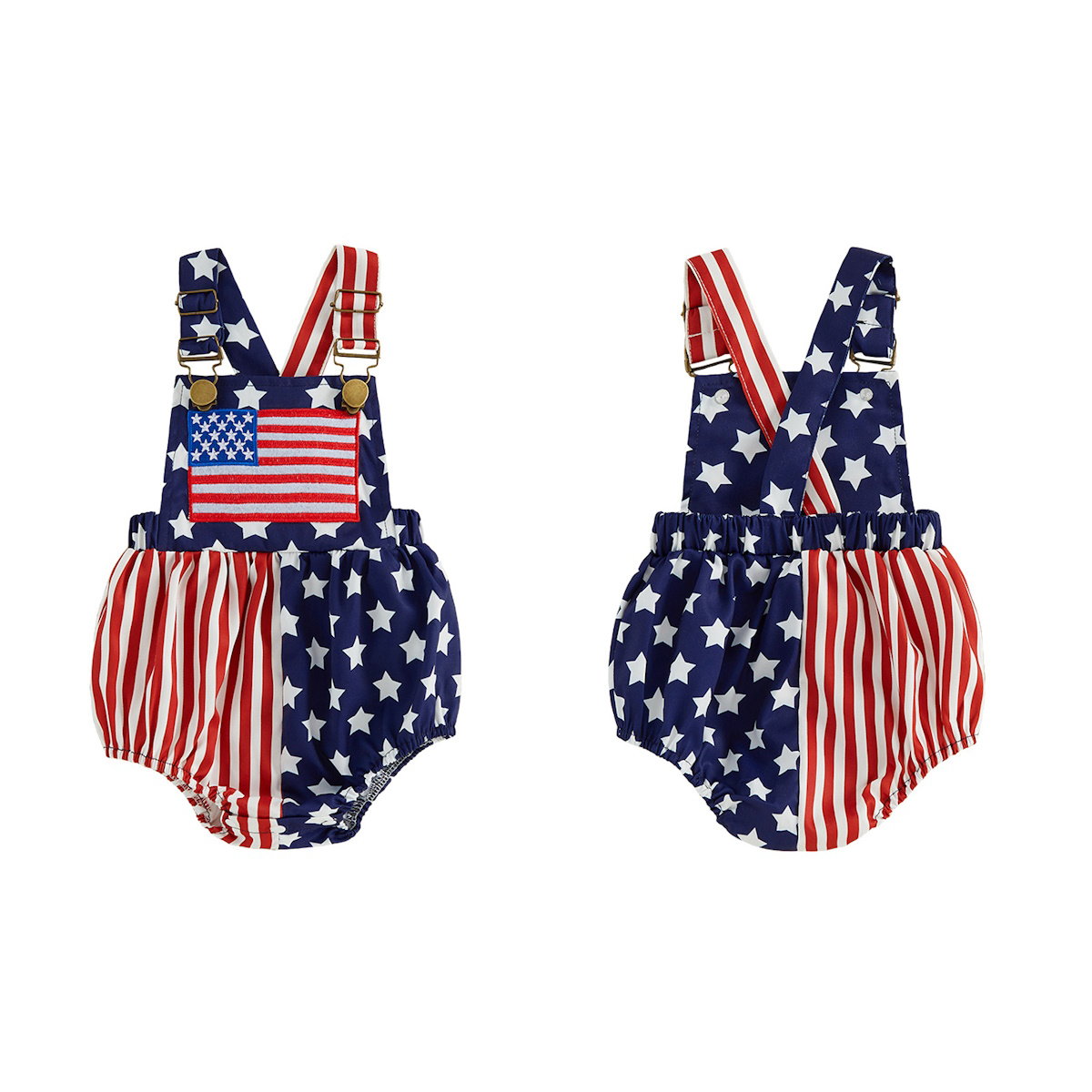 Front and Back of Red White and Blue Stars and Striped Infant 4th of July Outfits - ChildAngle