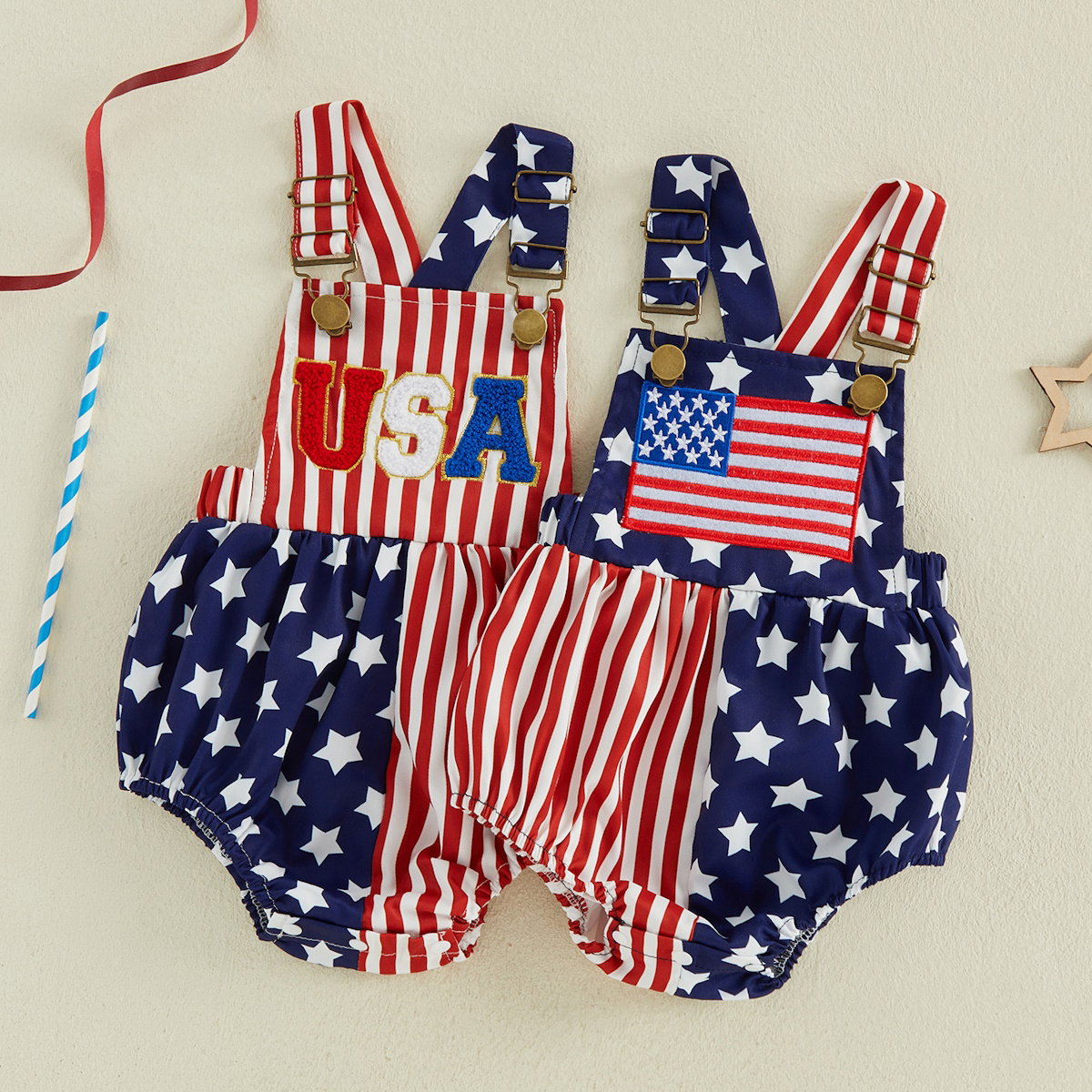 Red White and Blue Stars and Striped Infant 4th of July Outfits - ChildAngle