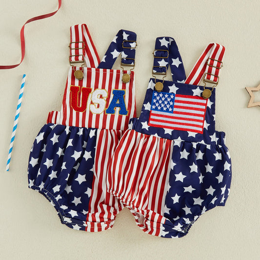 Red White and Blue Stars and Striped Infant 4th of July Outfits - ChildAngle
