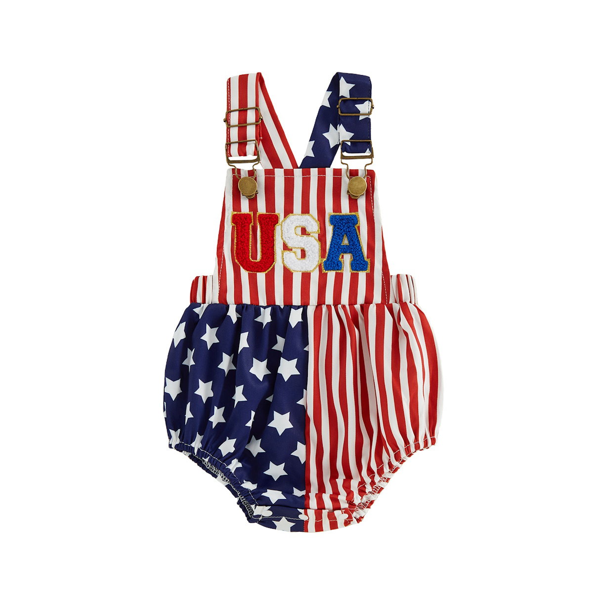 USA Letter Print Red White and Blue Stars and Striped Infant 4th of July Outfits - ChildAngle