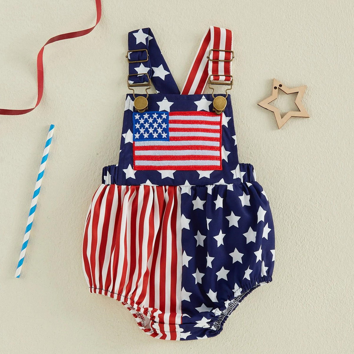 American Flag Patterned Red White and Blue Stars and Striped Infant 4th of July Outfits - ChildAngle