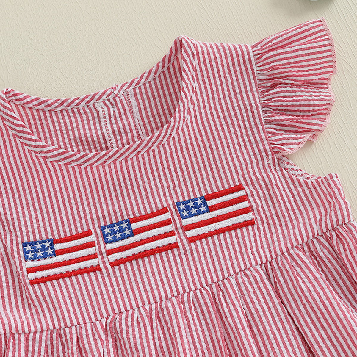 Red and white striped dress with embroidered American flags - ChildAngle Kids 4th of July Outfits
