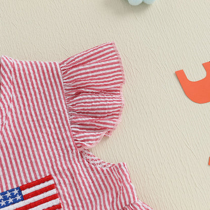 Red and white striped Toddler Dress with American flag design - ChildAngle
