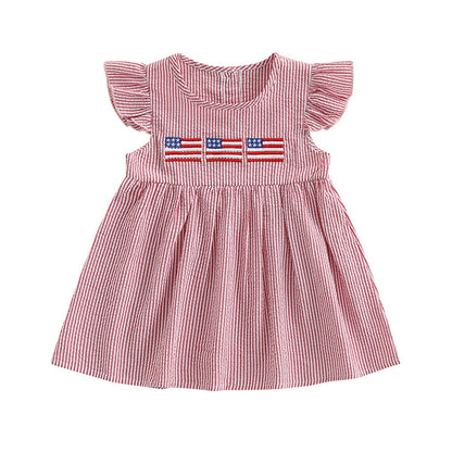 Red and white striped dress with American flag design - ChildAngle