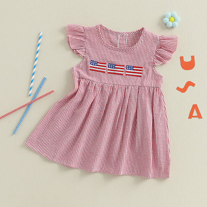 Red and white striped dress with American flag design - ChildAngle