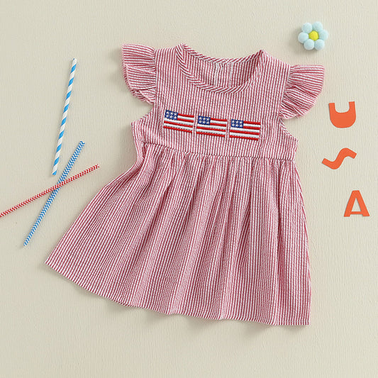 Red and white striped dress with American flag design - ChildAngle
