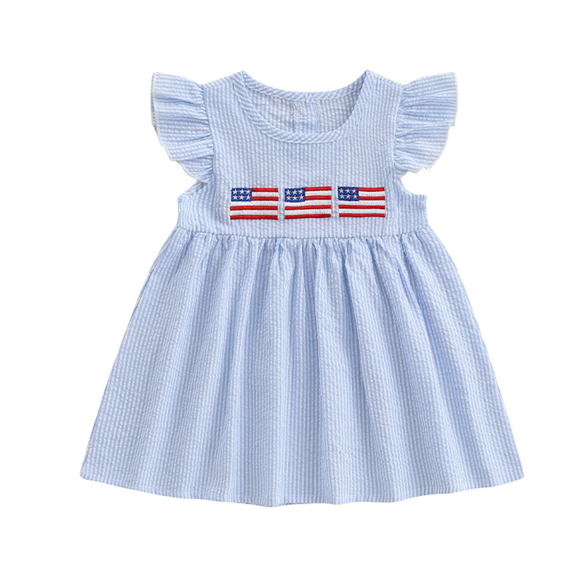 Light blue Striped dress with American flag design - ChildAngle