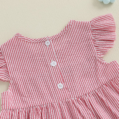 Red and white striped dress with ruffled sleeves - ChildAngle Kids 4th of July Outfits