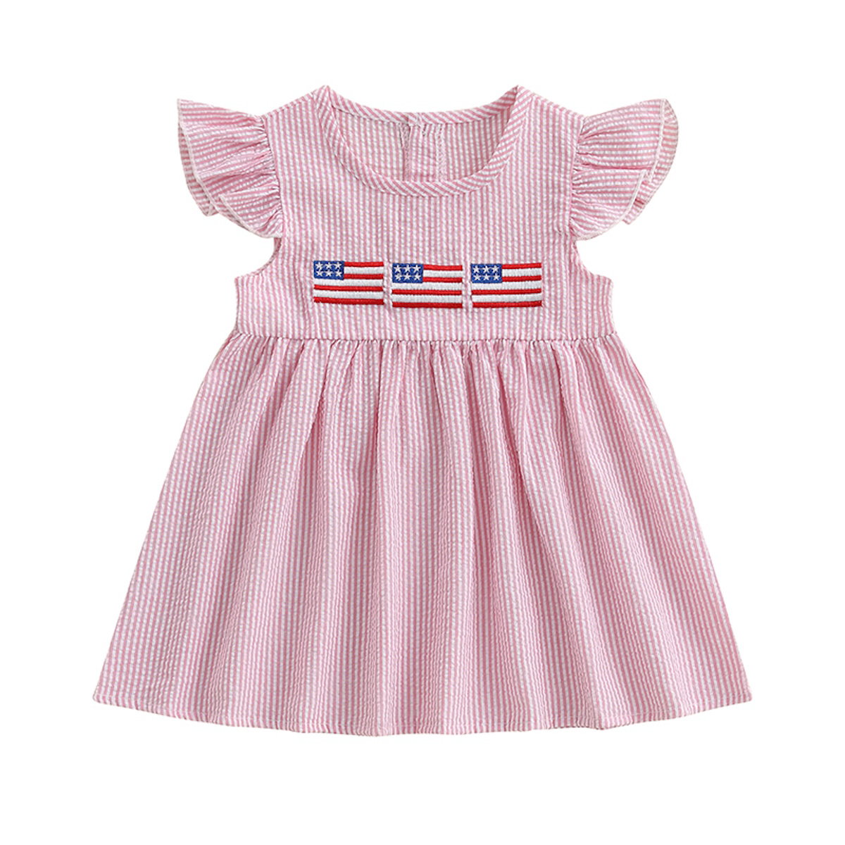 Pink Striped American Flag Toddler Flutter Sleeve Dress - ChildAngle