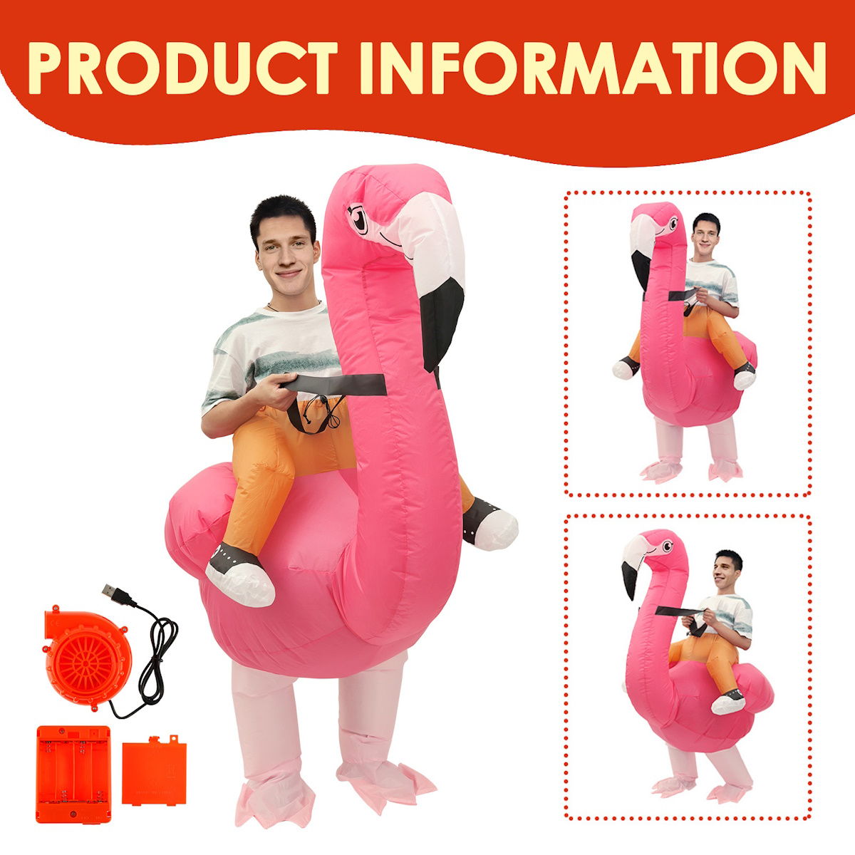 Kids Teens Inflatable Flamingo Ride on Costume - ChildAngle