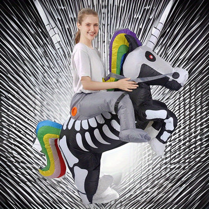 Kids Inflatable Skeleton Unicorn Ride on Costume Halloween - ChildAngle