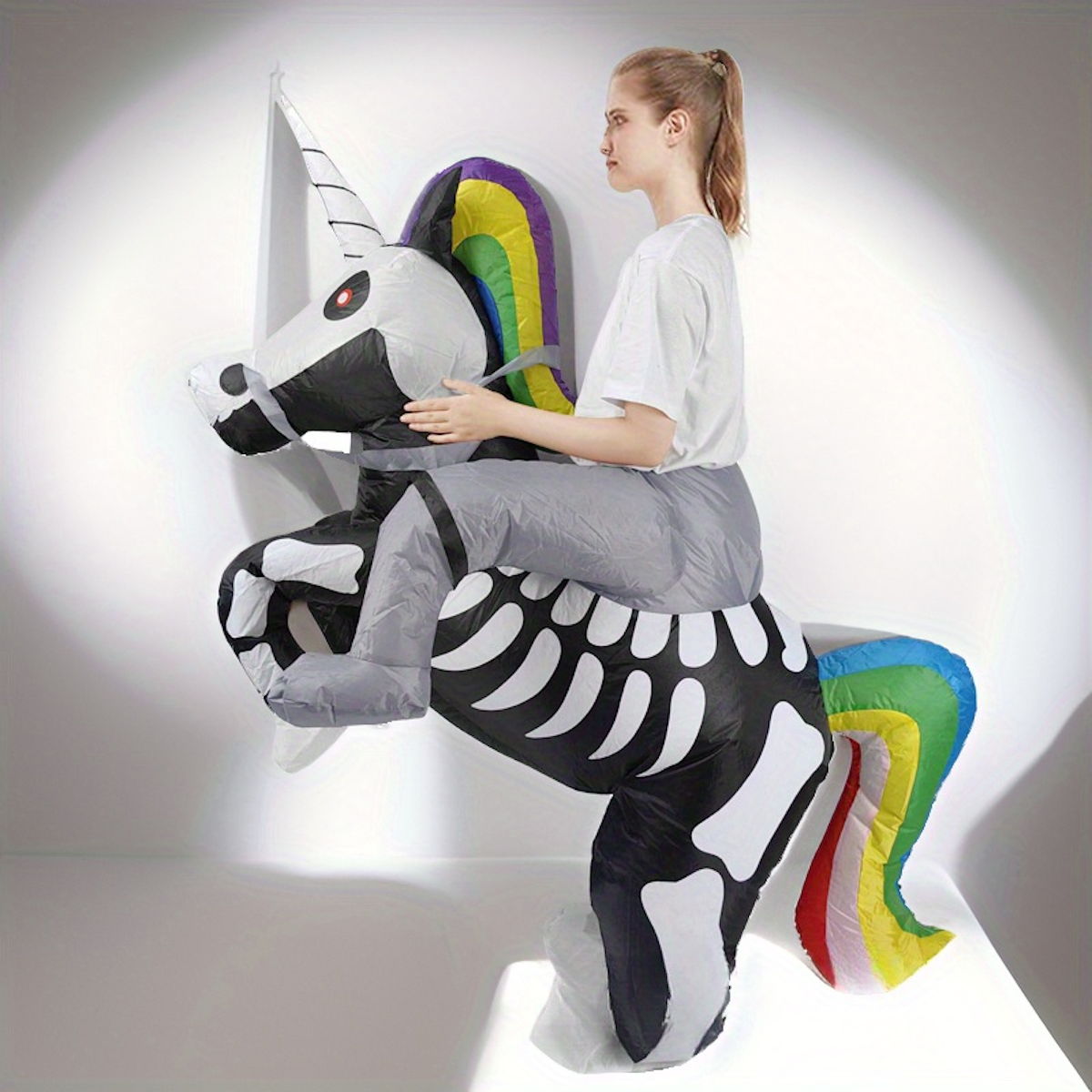 Kids Inflatable Skeleton Unicorn Ride on Costume Halloween - ChildAngle