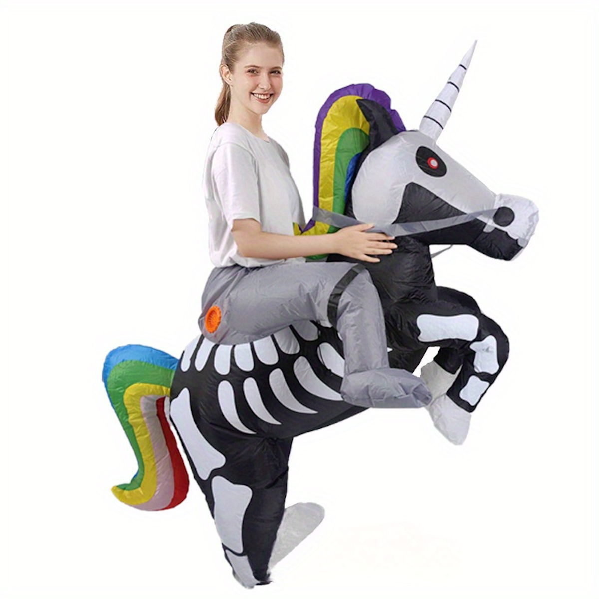Kids Inflatable Skeleton Unicorn Ride on Costume Halloween - ChildAngle