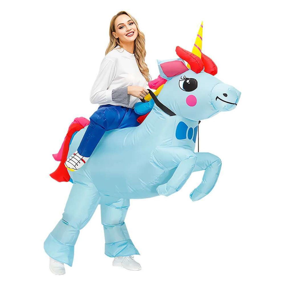 Light Blue Kids Inflatable Unicorn Ride on Costume Blow Up Outfits for Halloween