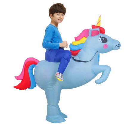 Light Blue Kids Inflatable Unicorn Ride on Costume Blow Up Outfits for Halloween