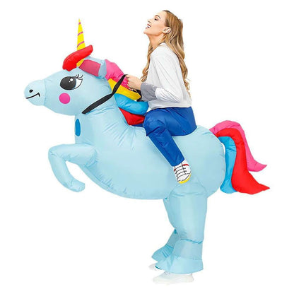 Light Blue Kids Inflatable Unicorn Ride on Costume Blow Up Outfits for Halloween