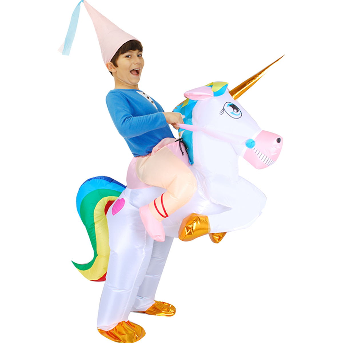 Kids Inflatable Unicorn Rider Costume Blow Up Pony Halloween - ChildAngle