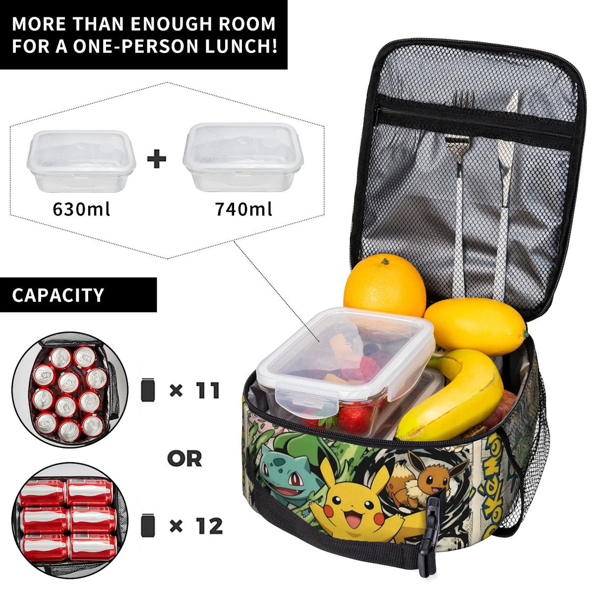 Pikachu Charizard Flareon Pokemon Insulated Lunch Bag Portable Lunch Tote - ChildAngle