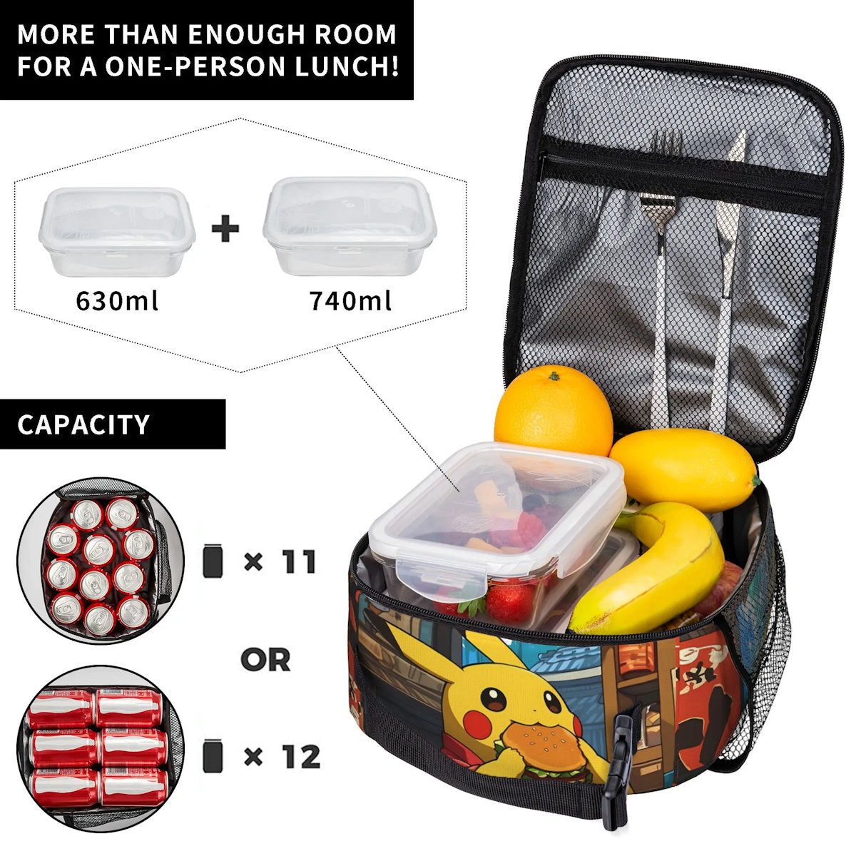 Pikachu Charizard Flareon Pokemon Insulated Lunch Bag Portable Lunch Tote - ChildAngle