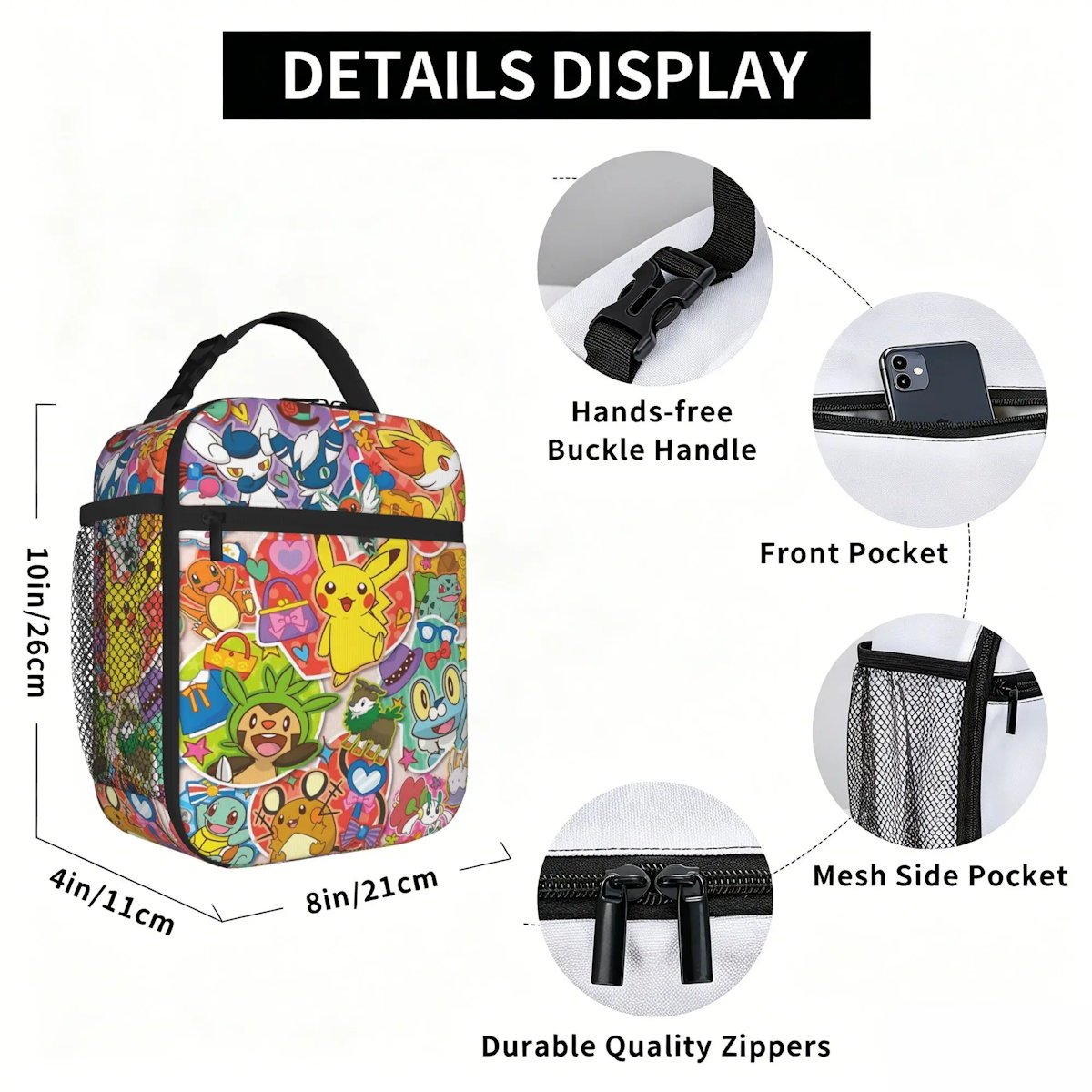 Pikachu Charizard Flareon Pokemon Insulated Lunch Bag Portable Lunch Tote - ChildAngle