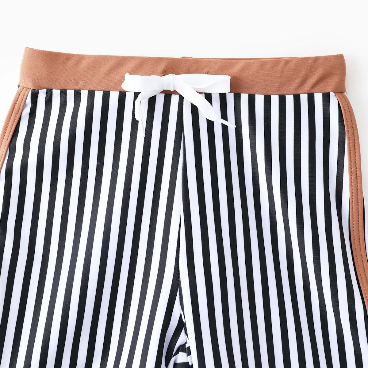 Khaki Besties Tank Top Front Knot Bikini Set Striped Family Matching Swimsuits and Striped Drawstring Swim Trunks - ChildAngle