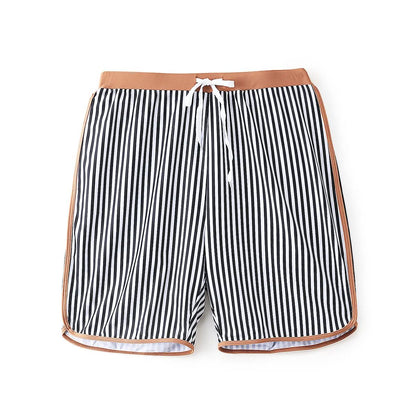 Khaki Besties Tank Top Front Knot Bikini Set Striped Family Matching Swimsuits and Striped Drawstring Swim Trunks - ChildAngle