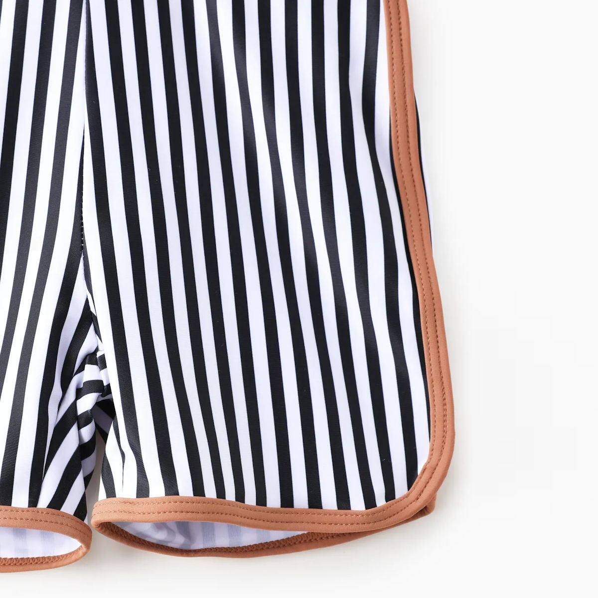 Khaki Besties Tank Top Front Knot Bikini Set Striped Family Matching Swimsuits and Striped Drawstring Swim Trunks - ChildAngle