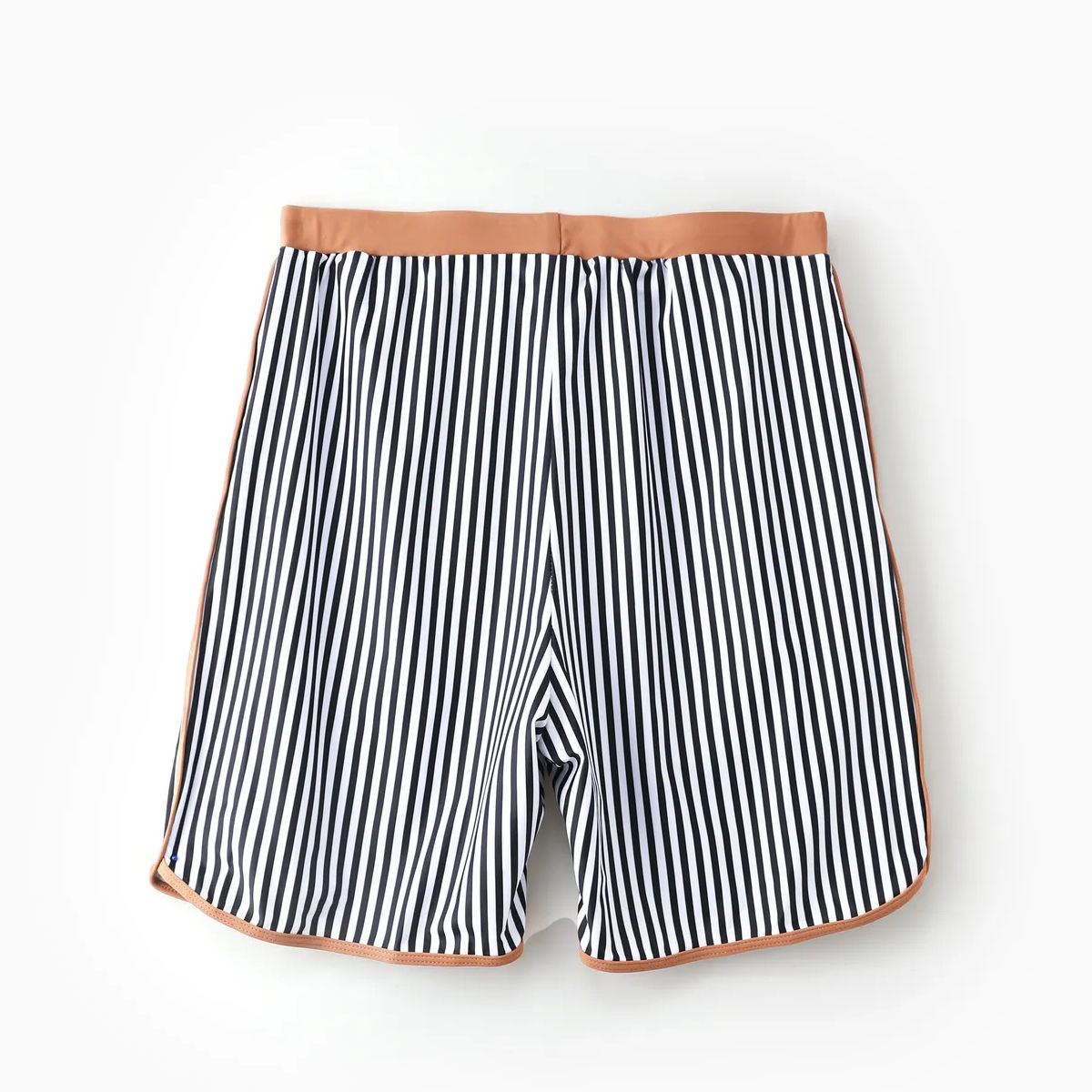 Khaki Besties Tank Top Front Knot Bikini Set Striped Family Matching Swimsuits and Striped Drawstring Swim Trunks - ChildAngle