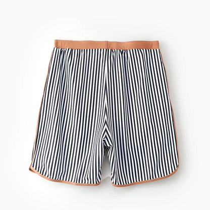 Khaki Besties Tank Top Front Knot Bikini Set Striped Family Matching Swimsuits and Striped Drawstring Swim Trunks - ChildAngle